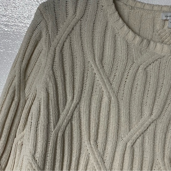 J. Jill Sweater Women M Ivory Cable Knit Crew Neck Chunky Chenille Pullover Soft - Picture 3 of 9